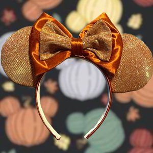 NWOT handmade Pixie Satin & Glitter Copper Orange Minnie Mouse Ears headband